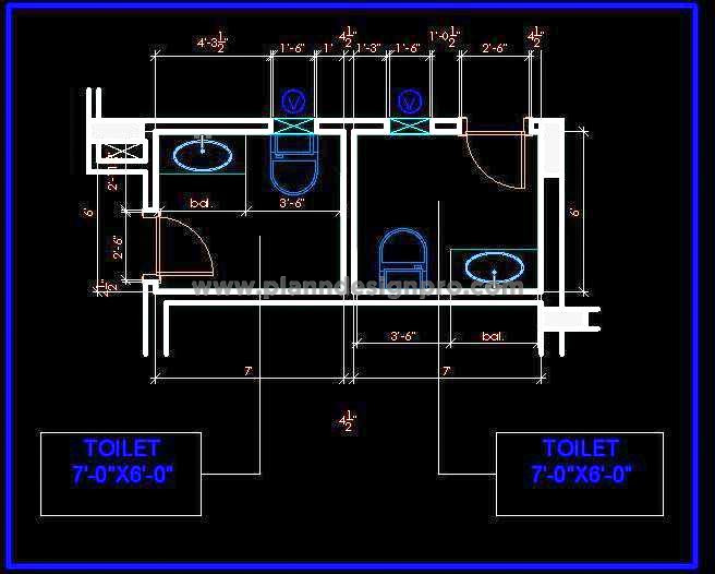 Twin Powder Toilet Design with WC & Washbasin- Free CAD Block